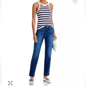 NWT Women’s Paige Cindy High Rise Ankle Raw Hem Straight Dark Jeans Sz 23.